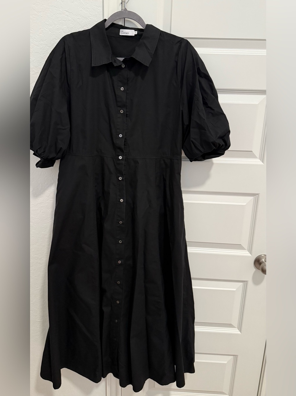 Zoe Kratzmann Black Button-Front Puff Sleeve Midi Dress size 3 (14-16au)